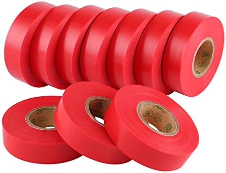 Lichamp 10-Pack Red Electrical Tape Waterproof, 3/4 in x 66ft, Industrial Grade UL/CSA Listed High Temp Electrical Tape Electric Super Vinyl