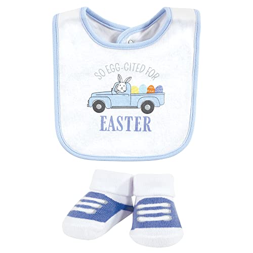 Image of Hudson Baby Unisex Baby Cotton Bib and Sock Set, Easter Truck, One Size