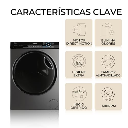 Miniatura 4 de Haier I-Pro Series 3 Hwd80b14939s8-Ib - Lavadora Secadora, Capacidad 8kg 5kg, Motor Direct Motion, Abt, Función Vapor, Fin Diferido, Display Digital, 60cm De Ancho, 1400 Rpm, 15 Programas, Antracita