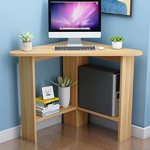 Bureau d'écriture triangulaire en bois avec étagères de rangement