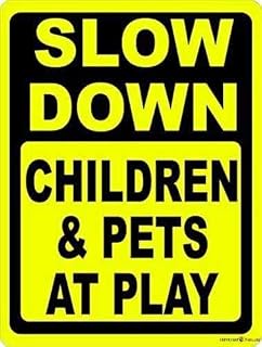 Vintage Aluminum Wall Plaque Slow Children & Pets at Play Speed Reduction Reminder for Neighborhood Business Pub Bedroom Wall Art 8x12 Inch