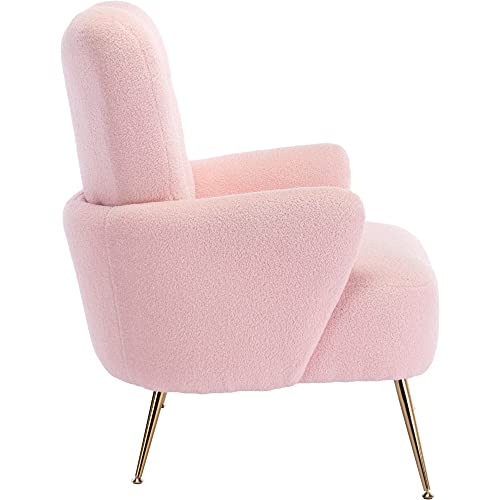Merax Cozy Teddy Fabric Arm Accent Chair With Sloped High Back And Contemporary Metal Legs, For Small Space, Living Room, Pink #TOP6