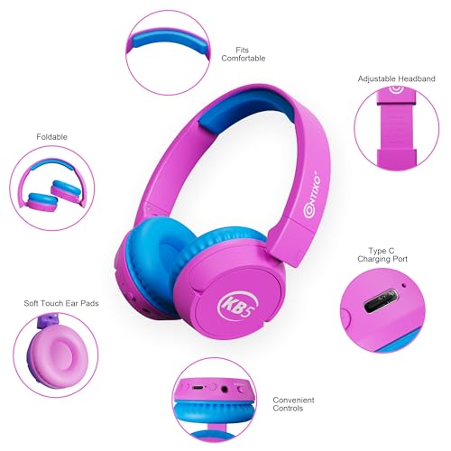 Contixo KB-5 Kids Headphones - Over The Ear Foldable Bluetooth Wireless Headphone for Kids - 85dB with Volume Limited - Toddler Headphones for Boys and Girls (Pink + Blue) by Contixo - Used condition - Image 8