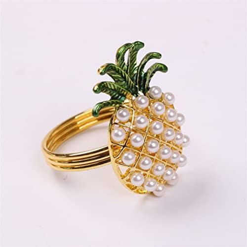 LLLY Napkin Ring 6Pcs Napkin RingsTowel-Button Pineapple Pearl Ring Summer Wedding Gifts Perle Decoration (Color : Gold, Size