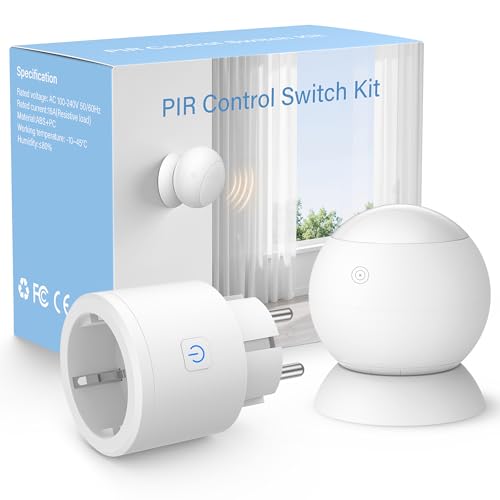Prise de courant avec détecteur de mouvement - Interrupteur marche/arrêt automatique pour lampes, ventilateurs et appareils - Pas de câble - Plug & Play - Pour salle de bain, couloir, garage et cave