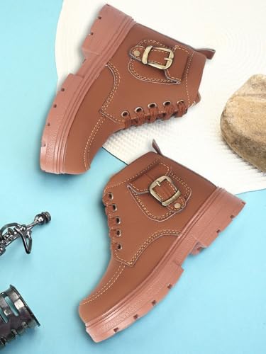 Image of Freeplay Kids Boys Lace-Up Ankle Boots with Buckle Strap | Stylish Casual Outdoor Boots | Anti-Slip Durable Sole | Comfortable Fit | Black, Blue, Green, Tan