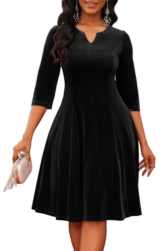 Nmoder Midi Dresses for Women A-Line Fit and Flare Dress 3/4 Sleeve V Neck  Cocktail Wedding Guest Work Dress with Pockets at Amazon Women's Clothing  store