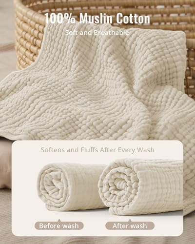 Blissful Diary Muslin Baby Hooded Towel 2 Pack, Soft & Absorbent Bath Towel for Infant, Toddler, Unisex, Baby Gift, Newborn Essentials, Bear & Lamb - 1