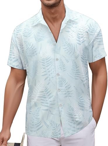 Camisa havaiana masculina, manga curta, abotoada, roupa de praia,...