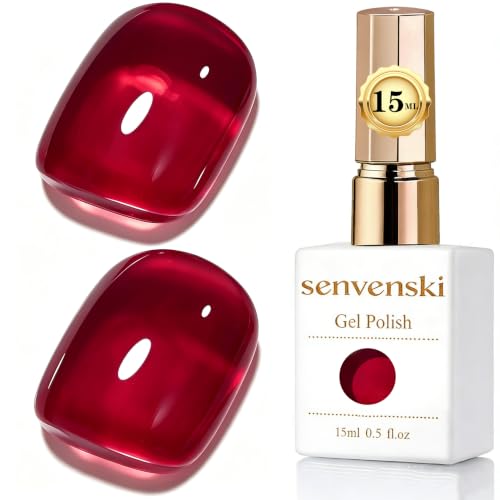 Image of Senvenski Jelly Gel Nail Polish 15ML Pure Sheer Natural Translucent Colors UV LED Nail Art Starter Manicure Kit Salon DIY at Home for Women (Burgundy Red, BT007)