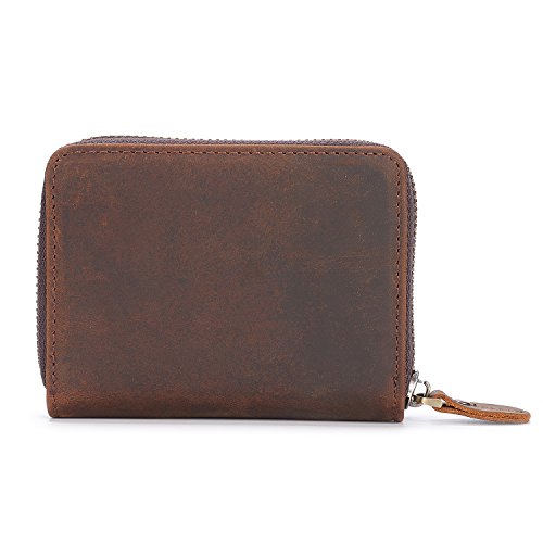 Kattee Unisex Vintage Look Genuine Leather Zipper Wallet Credit Card Holder Purse