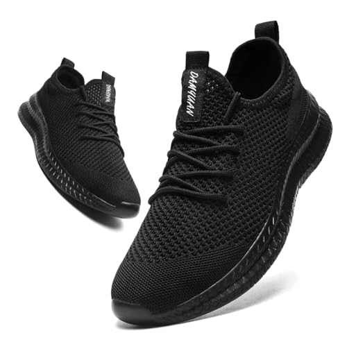 Linenghs Mens Running Trainers Fashion Lightweight Walking Shoes Casual Breathable Gym Tennis Fitness Sport Sneakers A Black