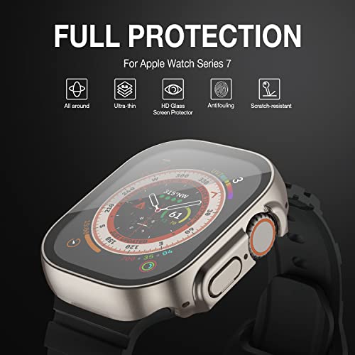 Image of Case Compatible with Apple Watch Ultra 49mm with Built-in Tempered Glass Screen Protector, All-Around Ultra-Thin Bumper Full Cover Hard PC Protective Case for iWatch, Starlight