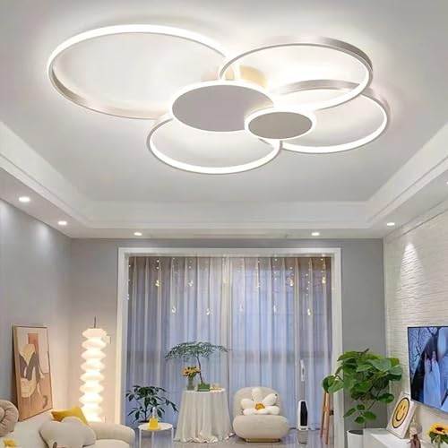 Deliouay Modern LED Ceiling Light, Dimmable with Remote Control Black Chandeliers, Semi-Flush Ceiling Light, for Bedroom Living Room Kitchen Dining Room Office LED Ceiling Lamp (White, 80cm)