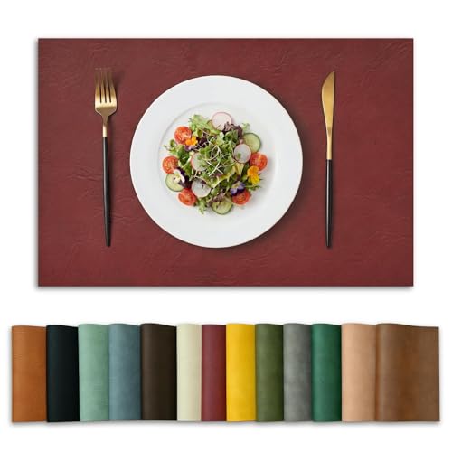 Artoid Mode Lot de 6 Sets de Table en Cuir Rouge 30 x 45 cm, Set de Table Lavable Antidérapant Double Face Résistants à la Chaleur Décoration de Cuisine