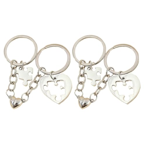 Image of Yardwe 2 Pairs Lightweight Alloy Heart Keychains for Couples, Stylish Silver Key Rings with Delicate Craftsmanship, Multifunctional Gift for Valentine's Day and DIY Accessories