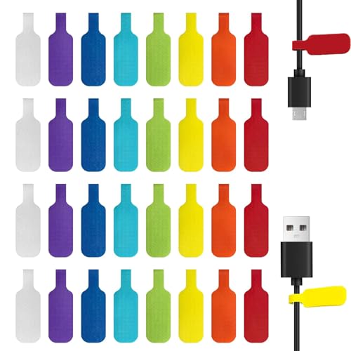 QBXMY7 32x Cable Labels Tags,Cord Labels for Electronics,Multi-Color Write On Wire Tags Cable Tags Wire Labels Electrical,Cord Tag Labeling for Charging Cable Organizer Cable Management Identification