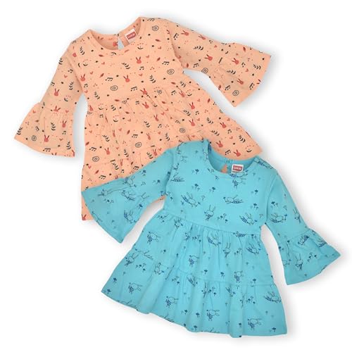 Image of LuvLap Baby Girls 100% Cotton Full Sleeve Girl Frock, Pack of 02