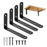 Regalträger 4 Pcs Regalhalterung L-Form Edelstahlhalterung, Wand Regalträger Metall Eckstütze mit Schrauben, Dübeln L Regal Halterungen für Stuhl Bücherregal, 12.5 x 7.5cm, schwarz