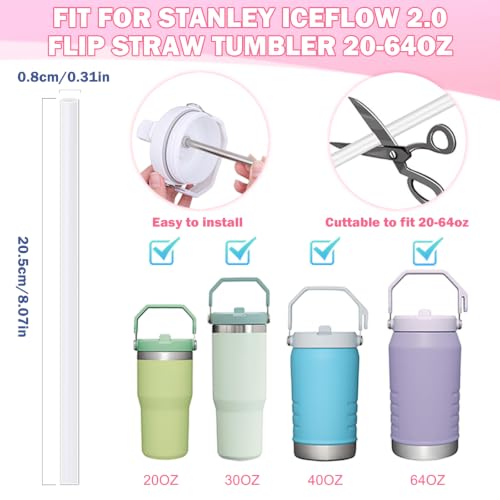 Image of LUCKINEE 3pcs Replacement Straws for Stanley IceFlow Tumbler 30oz | 8.07 Inch Long Reusable Straws, Plastic Drinking Straws for Owala Water Bottle, with 2Pcs Cleaning Brushes, BPA Free