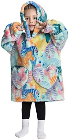 Adisputent Kids Blanket Hoodie Snuggle Oversized Sherpa Blanket Toddlers Boys Girls Super Soft Cozy Fleece Fluffy Blanket Hooded Wearable Blanket With Pockets 2-6 Years