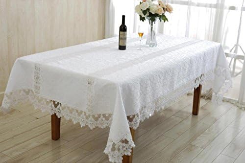 Violet Linen Glory Embroidered Vintage Lace Design Oblong/Rectangle Tablecloth, 70" x 108", Cream