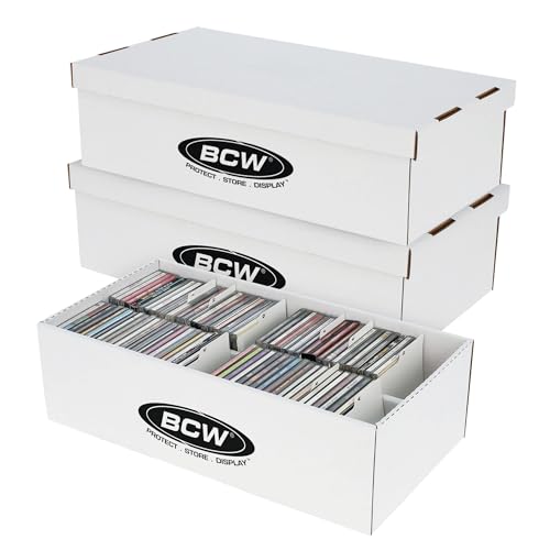 BCW CD Storage Box with Lid - 3 Pack | Holds 100 Jewel Cases | CD Organizer Case with 4 Compartments | Corrugated Storage Bin for Home & Retail | Compact Box for Jewel Case Storage