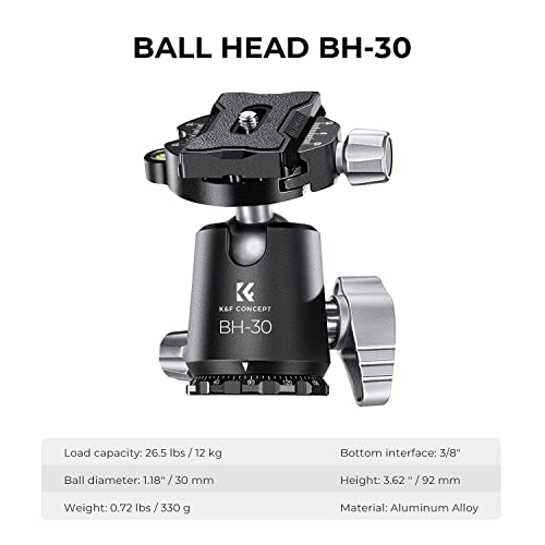 K&F CONCEPT X-Series 68" Carbon Fiber Camera Tripod,Professional Photography Tripod with 30mm Metal Ball Head Load Capacity 26.4lbs for Indoor Outdoor Use X254C4+BH-30 by K&F CONCEPT - Image 5