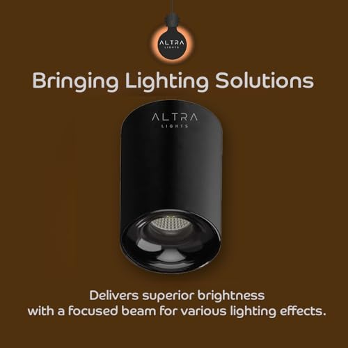Image of Altra Lights 7W COB LED Surface Mounted Cylinder Downlight | Spotlight for False Ceiling & Wall | for Living Room, Office, Showroom Roof | Natural White, Aluminium Black Reflector | Pack of 1