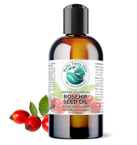Bella Terra Oils - Organic Rosehip Facial Oil 8 oz - Dive into Organic Rosehip's Essential Fatty Acids & Antioxidants, Infused with Vitamin F, Elevate Daily Face Rituals