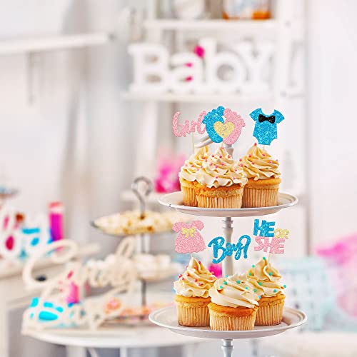 24Pcs Boy Or Girl Cupcake Toppers Glitter Feet Onesie Dress Gender Reveal Cupcake Picks Pink Or Blue Cake Decorations For Baby Shower Gender Reveal Kids Birthday Party Supplies #TOP5