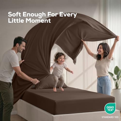 Image of Utopia Bedding Twin XL Sheet Set - 3 Piece Bed Sheets for Twin XL Size Bed, Soft and Breathable Microfiber, Includes 1 Fitted Sheet, 1 Flat Sheet and 1 Pillowcase - Oeko Tex (Brown)