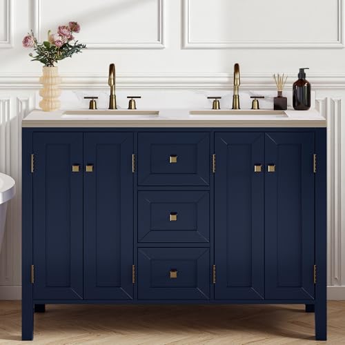 YITAHOME 47" Bathroom Vanity with Sink, Modern Bathroom Storage Cabinet with Basin, Three Holes Blue 47 Inch