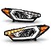 AmeriLite for 2014-2016 Kia Forte w/LED Position Models Projector DRL Light Tube Black Replacement Headlights Assembly Pair - Driver and Passenger Side