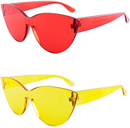 Colorful One Piece Rimless Transparent Cat Eye Sunglasses for Women Tinted Candy Colored Glasses …