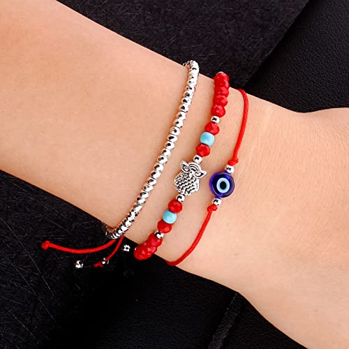 Evil Eye Bracelet Anklet Black Red String Lucky Protection Handmade Adjustable Bracelets For Women Men Boys Girls (Red String Blue Eye Silver) #TOP2