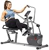 Máquina de cross training reclinable inteligente Sunny Health & Fitness con ejercitador de brazos | Entrenamiento de cuerpo completo de doble función, resistencia magnética de 8 niveles, asiento ajustable, marco paso a través, sensor de pulso, aplicación gratuita SunnyFit 2