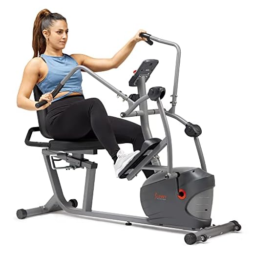 Sunny Health & Fitness Elliptical Recumbent Cardio Bike, Cross Trainer Cycle for Indoor Arm/Leg Home Exercise, Dual Stationary Handlebars Plus Easy Access Seat for Adults & Seniors w/App Connection