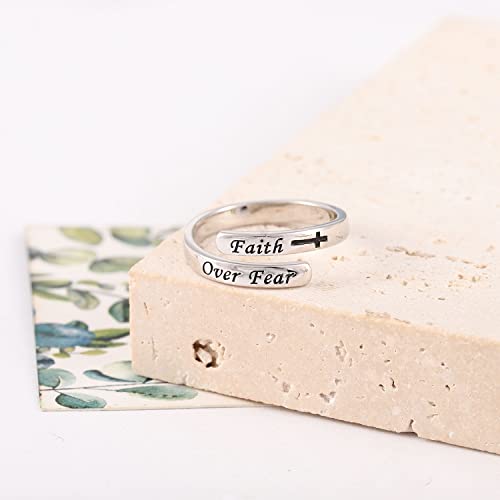 925 Sterling Silver Faith over Fear Ring Faith Religious Jewelry Quote Ring Friend Daughter Gifts4
