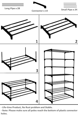 Image of Plastic Book Shelf for Home | Portable Books Rack Storage Organizer for Bedroom & Study Room | Bookshelf Stand for Students & Kids | 7 Tier Shelf, Black