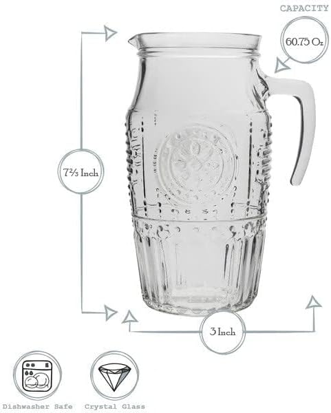 Bormioli Rocco Romantic, Elegant Floral Glass Pitcher, 60.75 oz, Made In Italy. - Image 2
