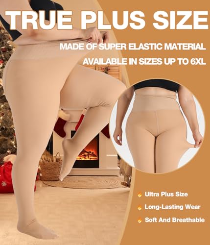 Image of MERYLURE High Waist Fleece Lined Tights Women Plus Size, Fake Translucent Winter Warm Pantyhose Thick Thermal Leggings
