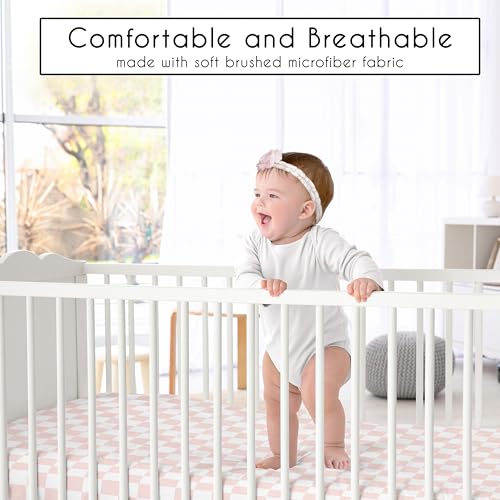 Image of Sweet Jojo Designs Fitted Baby Crib Sheets (Pink Gingham Checkered) for Girls, Infant Nursery, Toddler Room - Standard Size (Neutral, Plaid, Vintage, Modern, Check, Blush & White, Geometric, Retro)