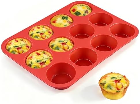 CAKETIME 12 Cups Silicone Muffin Pan - Nonstick Cupcake Pan 1 Pac...