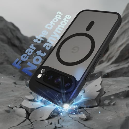 Image of RIGGEAR Shockproof Sleek Hybrid Armor Magnetic Back Cover Case Compatible with MagSafe Accessories for Google Pixel 9 Pro (Smoke Black Matte PC + Black TPU Bumper)
