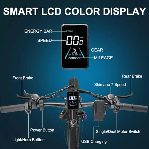 Jesrider Peak 2000W Electric Bike 48V 23Ah Adult Electric Bike Removable Lithium Ion Battery Electric Bicycle 26 Inch Wide Tire Mountain 30 Mph 7 Speed Gears Dual Shock Electric Bicycle thumb #6