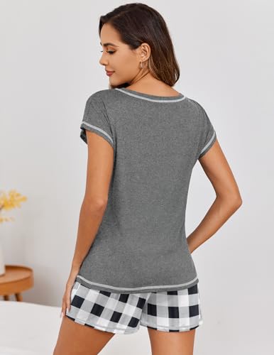Image of Ekouaer Womens Pajama Sets 2 Piece Soft Short Sleeve Top and Shorts Sleepwear Round Neck Pjs Lounge Set with Pockets