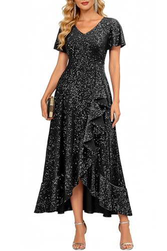 Pinup Fashion Women Black Sequin Dress Cocktail Party Sparkly Formal