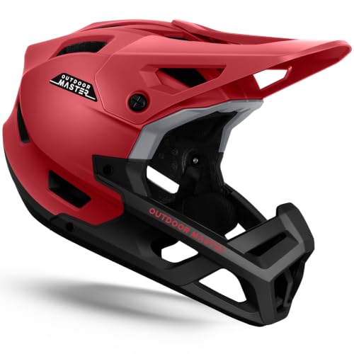 Image of OutdoorMaster Full Face Mountain Bike Helmet, Lightweight for BMX /DH | PC + EPP, 27 vents, Removable liner, 2 D-rings, Goggle strap channel, Pivoting visor, Fits 57-62cm, For downhill /BMX /MTB