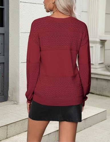 Image of Zeagoo Womens 2026 Fall Sweaters Casual Long Sleeve Ribbed Knit Pullover V Neck Lightweight Crochet Pullover Sweater Top